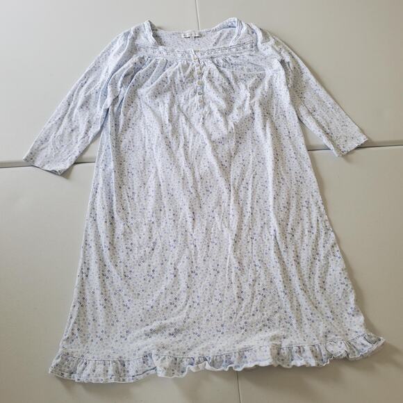 Eileen West Nightgown Womens Large Blue Floral Long Sleeve Lace Trim Ruffle - Picture 1 of 8